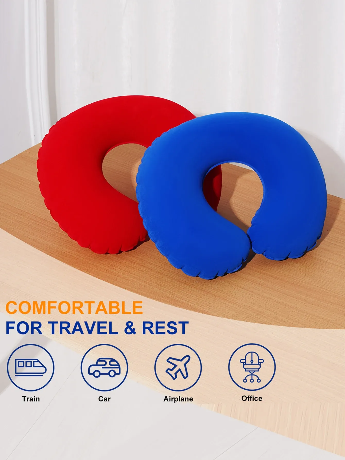 2 pièces/paquet, oreiller gonflable en forme de U, oreiller de voyage pliable et portable, adapté aux voyages

Wait, that is the original text. Correct translation:

2 pièces par paquet, Oreiller gonflable en forme de U, oreiller de voyage pliable et portable, idéal pour les déplacements 3