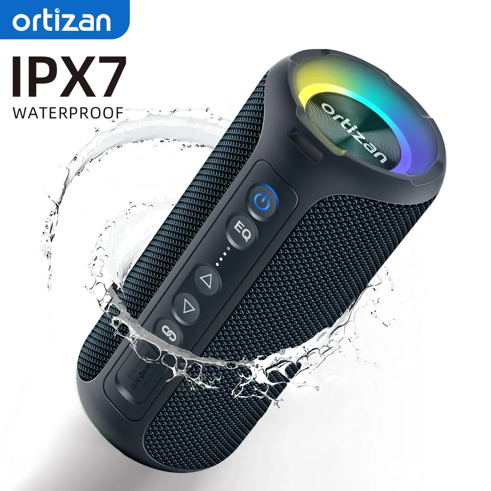 Ortizan Enceinte Bluetooth 5.3 portable, haut-parleur sans fil à basses renforcées, étanche IP7, autonomie de 30 heures, idéale pour la douche ou l'extérieur, 40 W