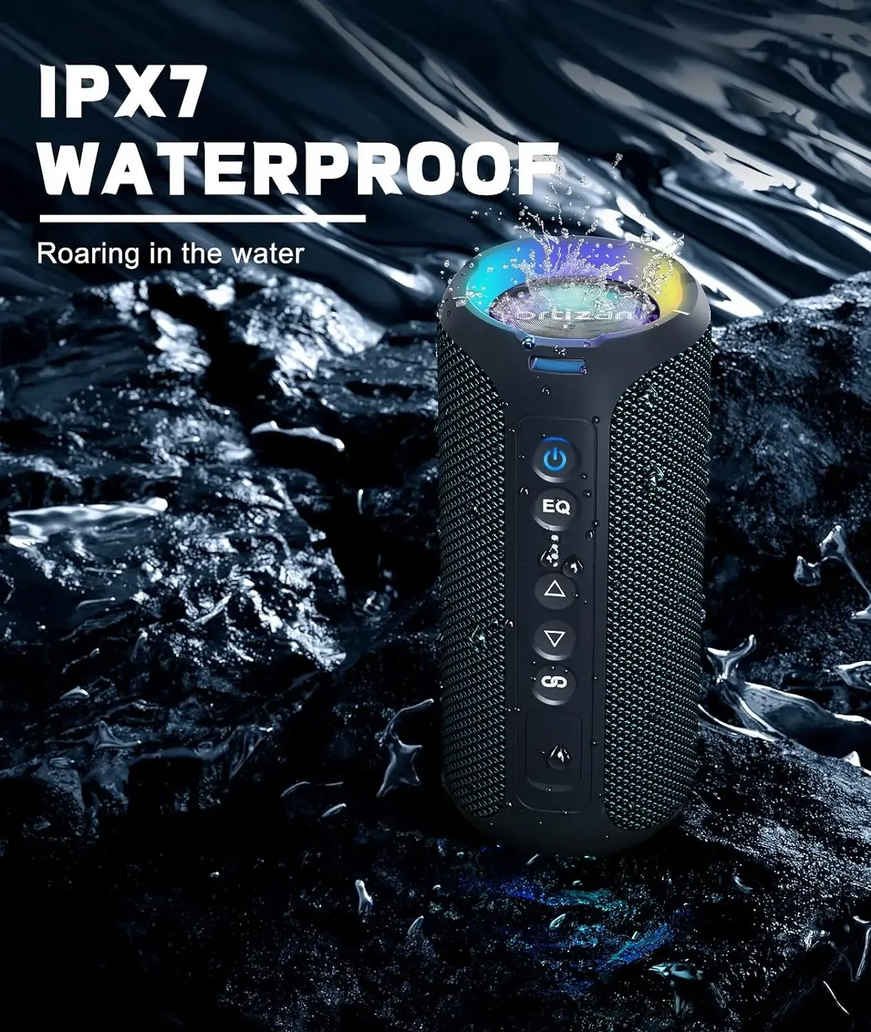 Ortizan Enceinte Bluetooth 5.3 portable, haut-parleur sans fil à basses renforcées, étanche IP7, autonomie de 30 heures, idéale pour la douche ou l'extérieur, 40 W 3