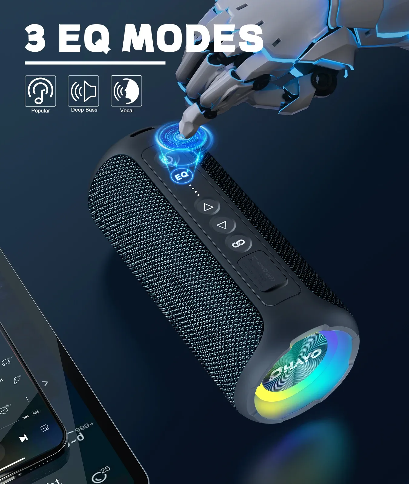 Ortizan Enceinte Bluetooth 5.3 portable, haut-parleur sans fil à basses renforcées, étanche IP7, autonomie de 30 heures, idéale pour la douche ou l'extérieur, 40 W 4