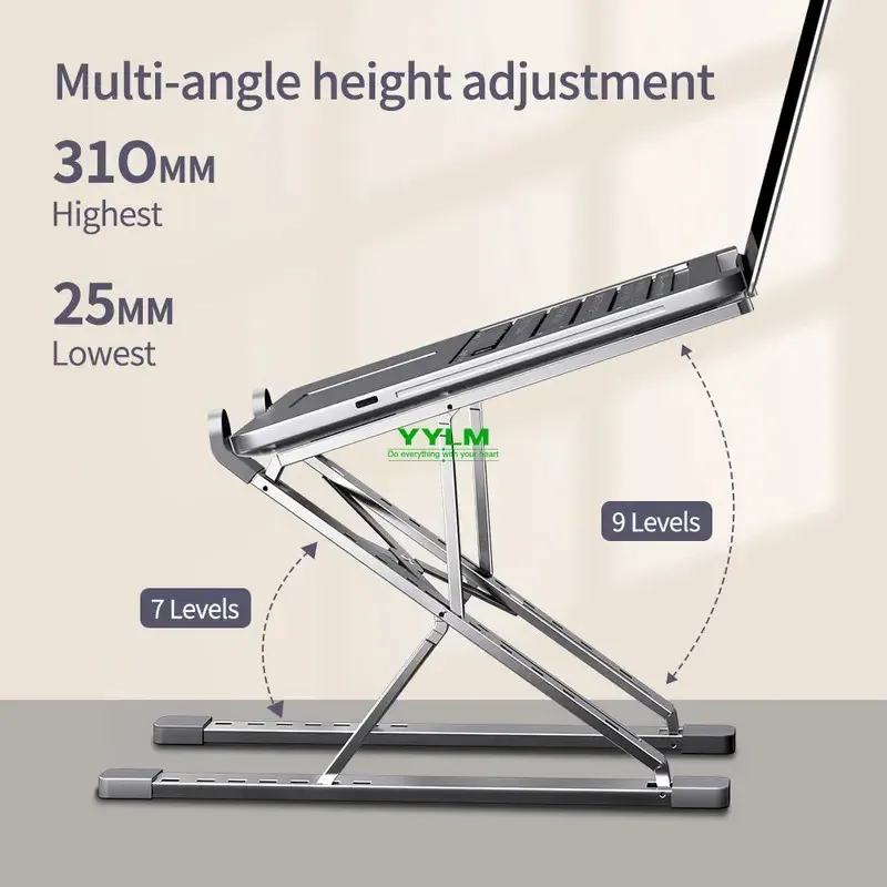 Support réglable pour ordinateur portable en alliage d'aluminium, dissipateur de chaleur, pliable et portable 2