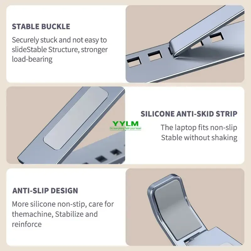 Support réglable pour ordinateur portable en alliage d'aluminium, dissipateur de chaleur, pliable et portable 6