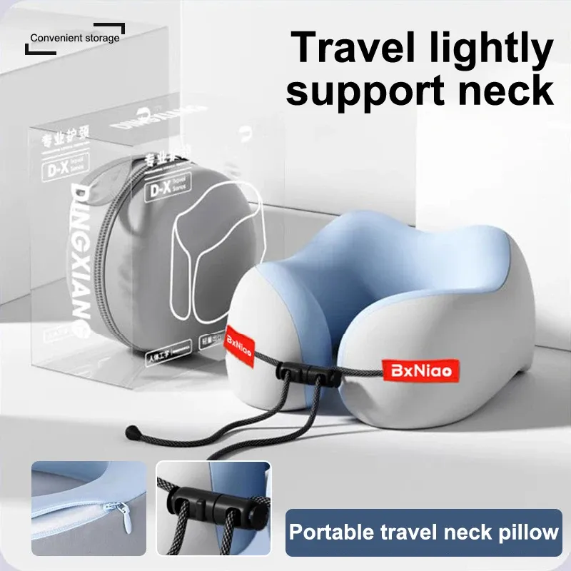 Oreiller en forme de U en coton à mémoire de forme, support de cou portable, doux et lavable pour le confort en avion et en voyage