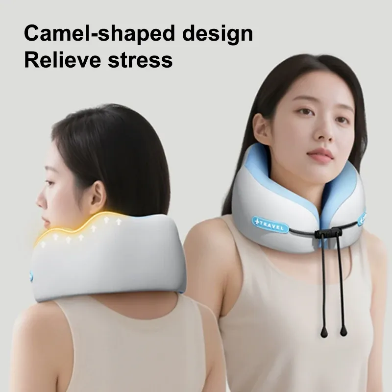 Oreiller en forme de U en coton à mémoire de forme, support de cou portable, doux et lavable pour le confort en avion et en voyage 4