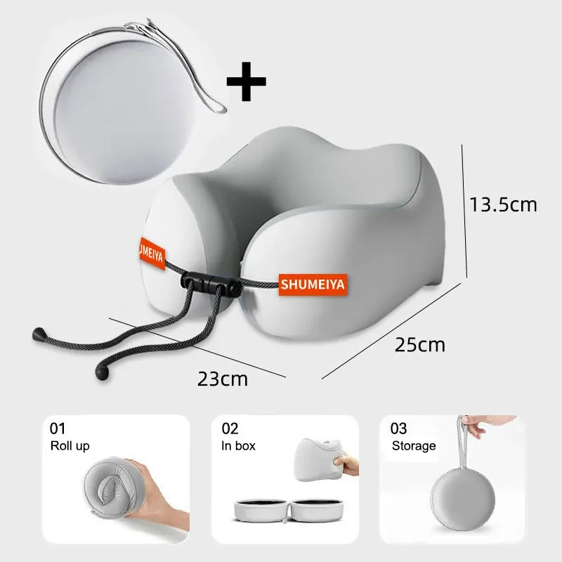 Oreiller en forme de U en coton à mémoire de forme, support de cou portable, doux et lavable pour le confort en avion et en voyage 8