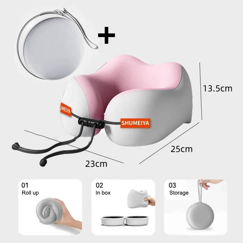 Oreiller en forme de U en coton à mémoire de forme, support de cou portable, doux et lavable pour le confort en avion et en voyage 11