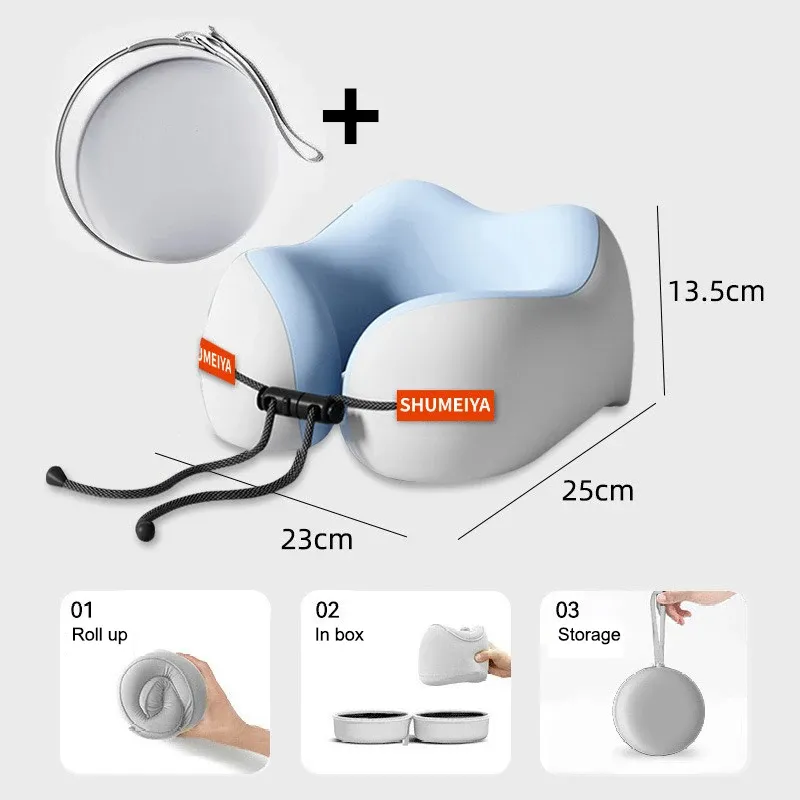 Oreiller en forme de U en coton à mémoire de forme, support de cou portable, doux et lavable pour le confort en avion et en voyage 10