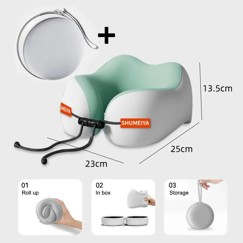 Oreiller en forme de U en coton à mémoire de forme, support de cou portable, doux et lavable pour le confort en avion et en voyage 13
