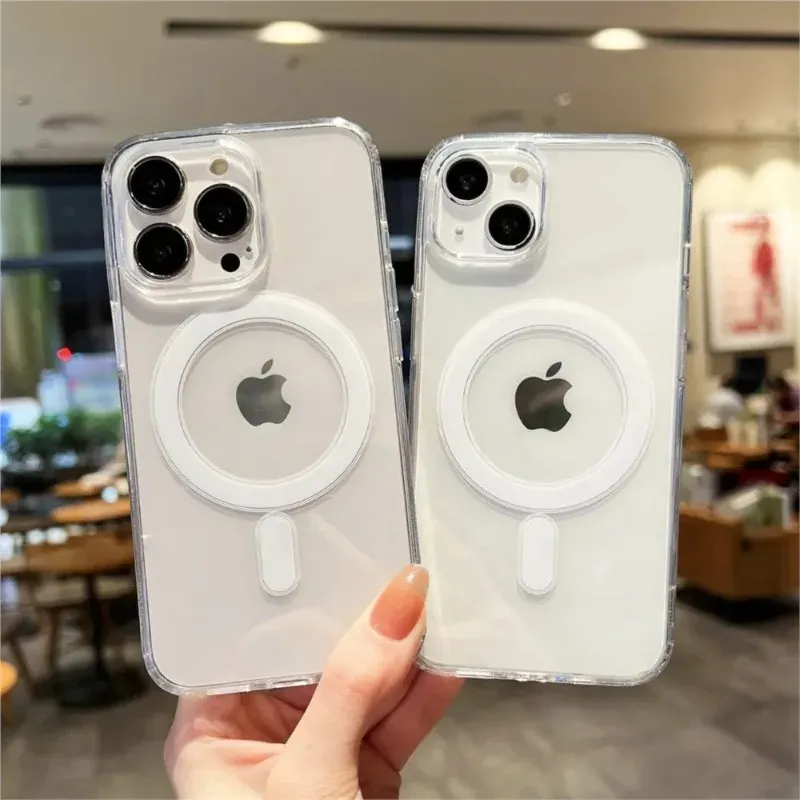 Coque magnétique transparente d'origine pour iPhone 17, 16, 15, 14 Plus, 13, 12 mini, 11 Pro Max, 16E et 17E – Étui transparent compatible MagSafe 2