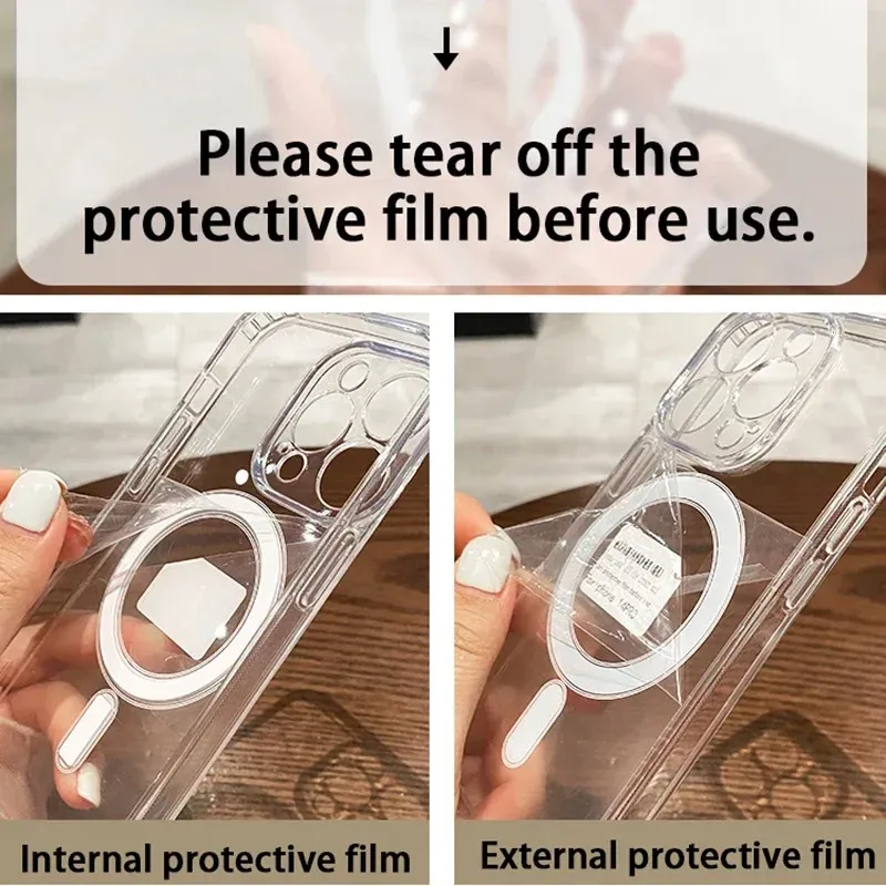 Coque magnétique transparente pour iPhone, vue finale