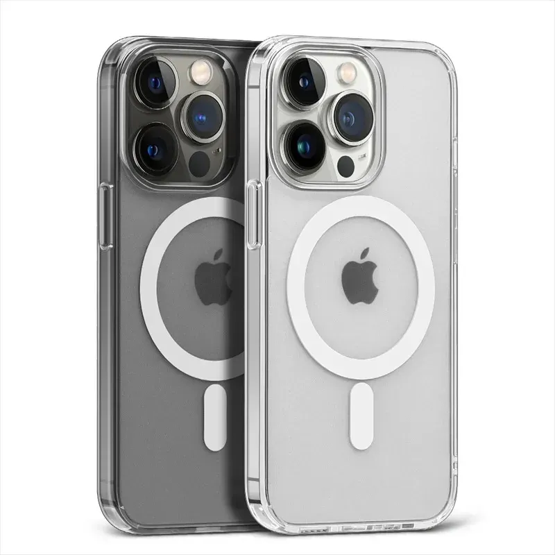 Coque magnétique transparente pour iPhone, mise en situation