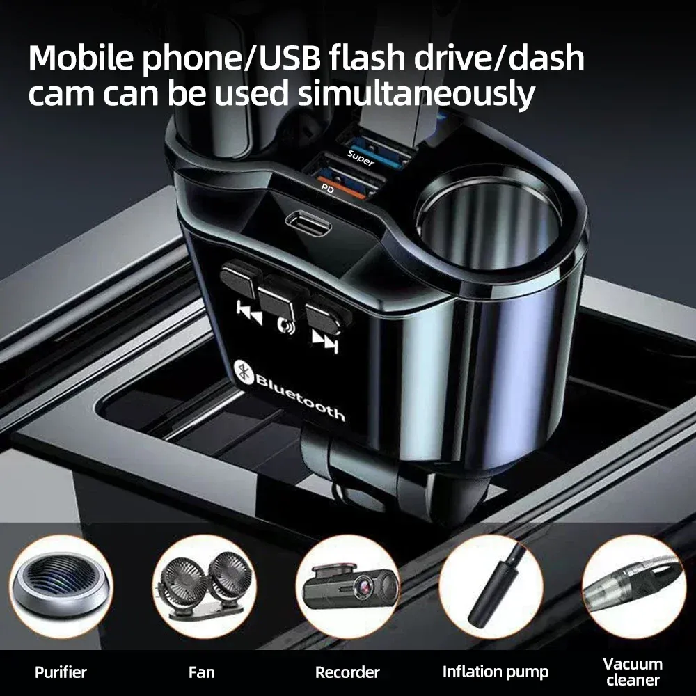 Chargeur de voiture à charge rapide PD et QC 3.0, double USB 4,8 A, avec écran numérique 3