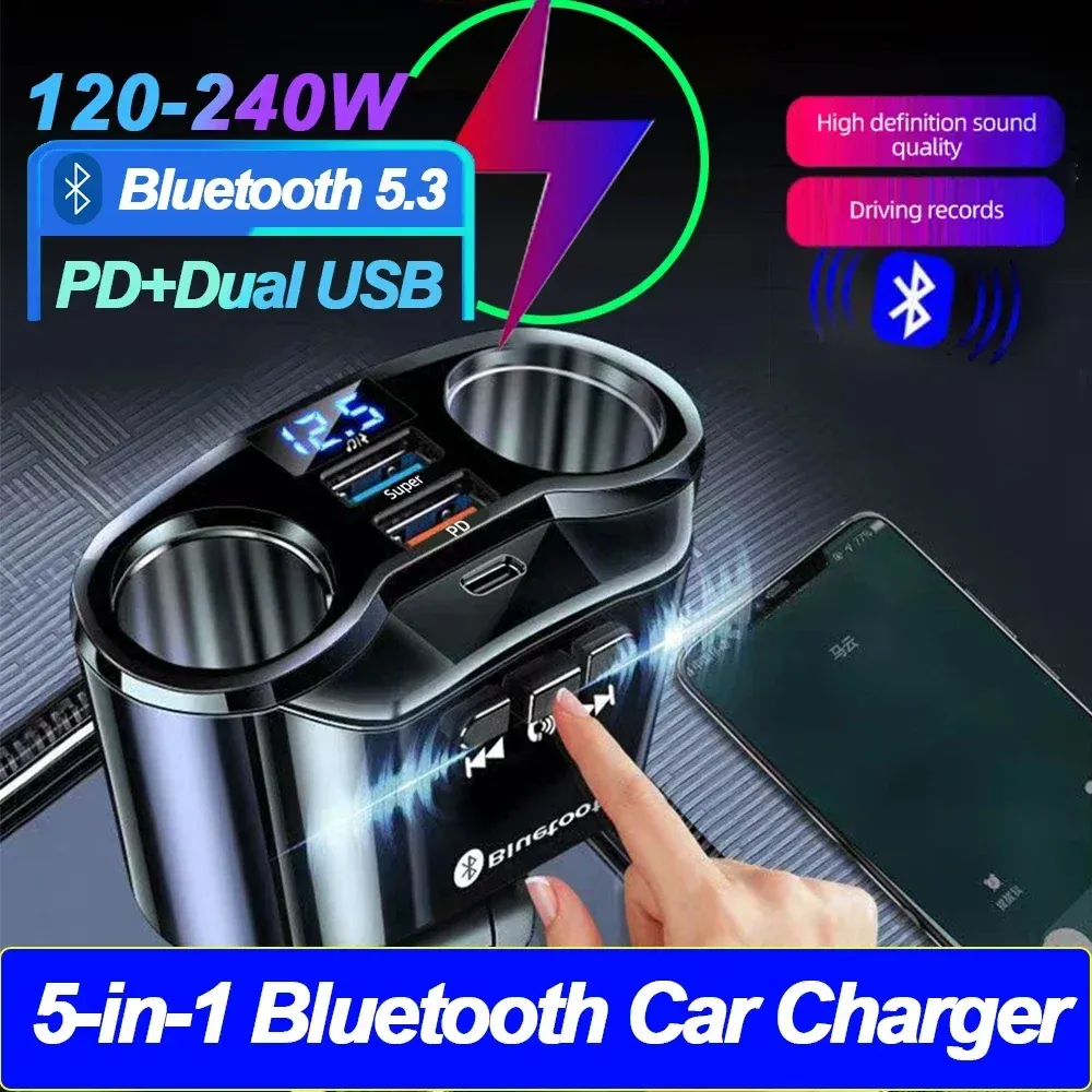 Chargeur de voiture à charge rapide PD et QC 3.0, double USB 4,8 A, avec écran numérique