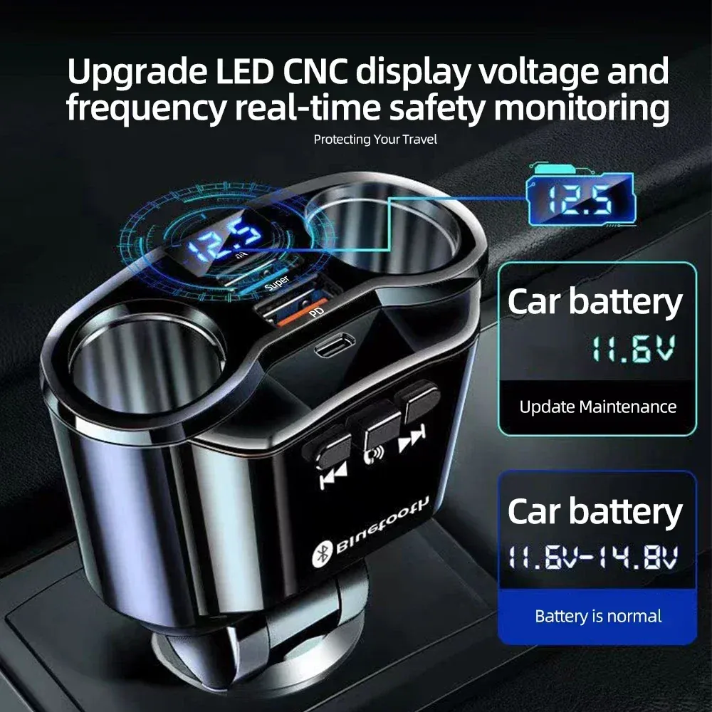 Chargeur de voiture à charge rapide PD et QC 3.0, double USB 4,8 A, avec écran numérique 2