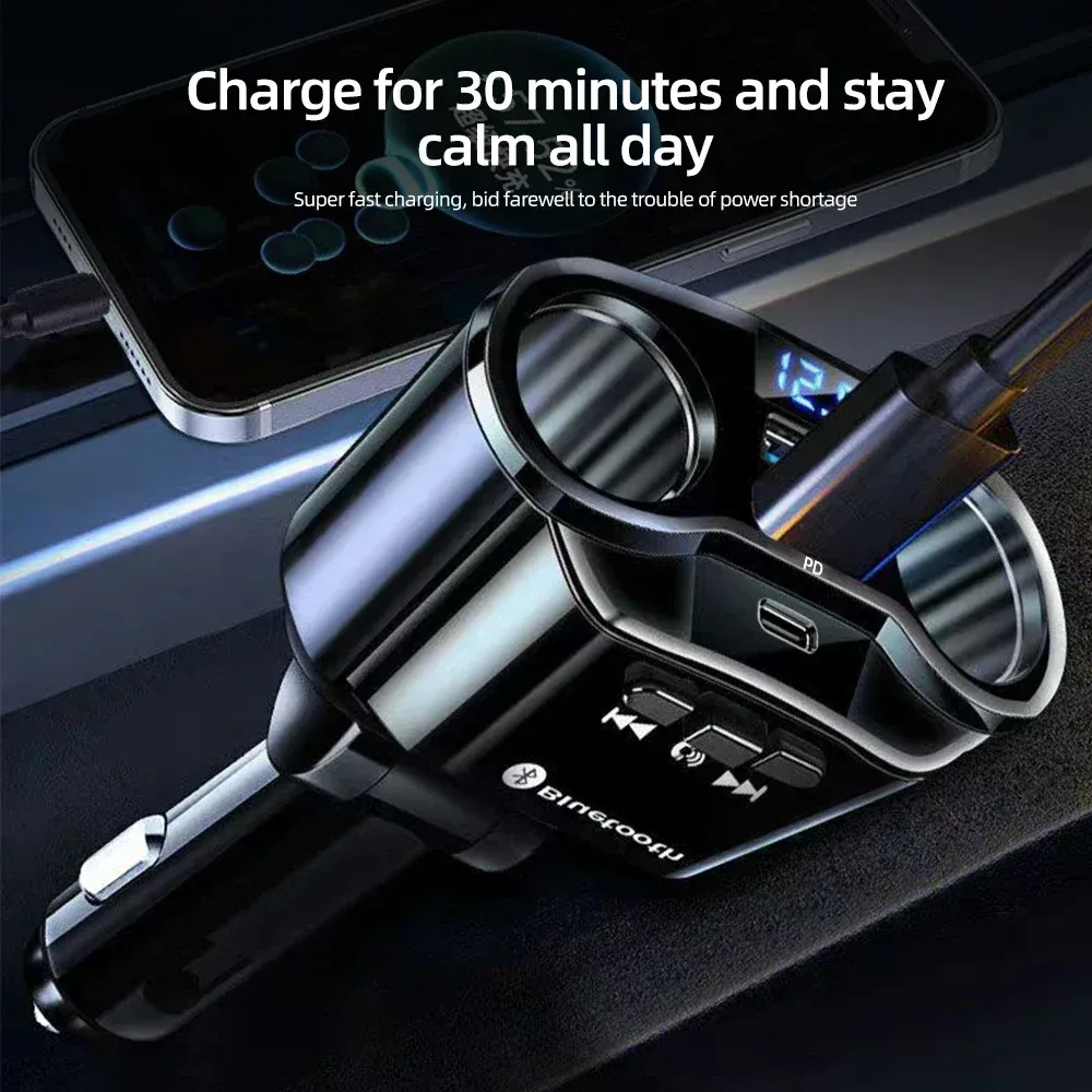 Chargeur de voiture à charge rapide PD et QC 3.0, double USB 4,8 A, avec écran numérique 4