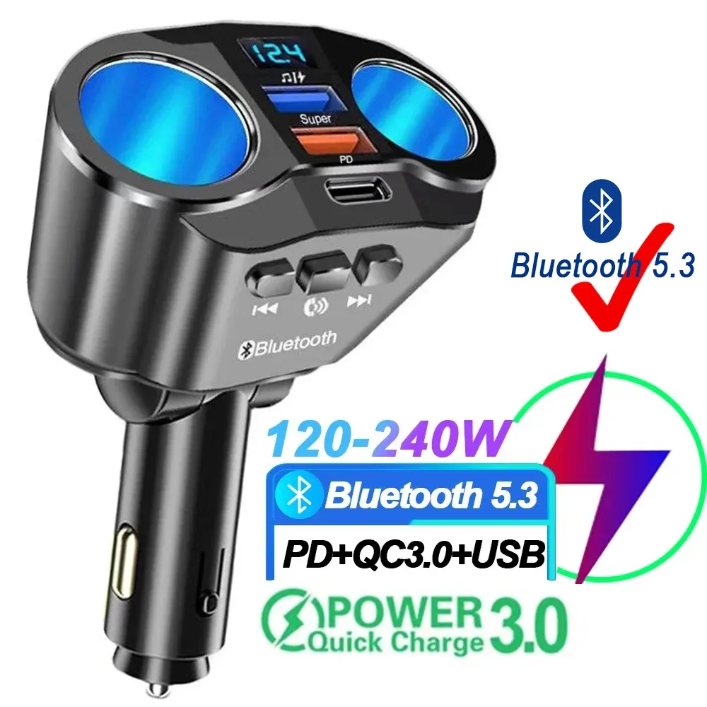 Chargeur de voiture à charge rapide PD et QC 3.0, double USB 4,8 A, avec écran numérique 7