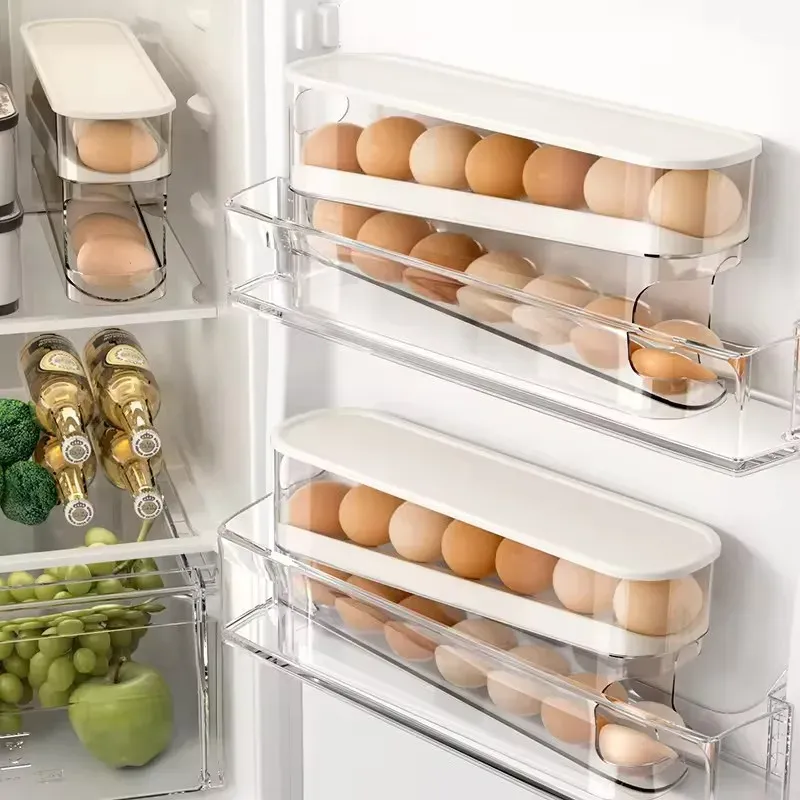 Bac à œufs à deux niveaux pour réfrigérateur, distributeur automatique à roulement, design en échelle, organisateur d'œufs 6