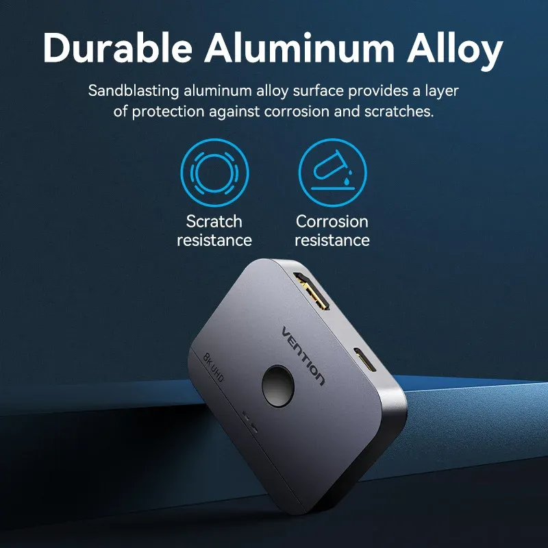 Détail du commutateur HDMI en aluminium sablé