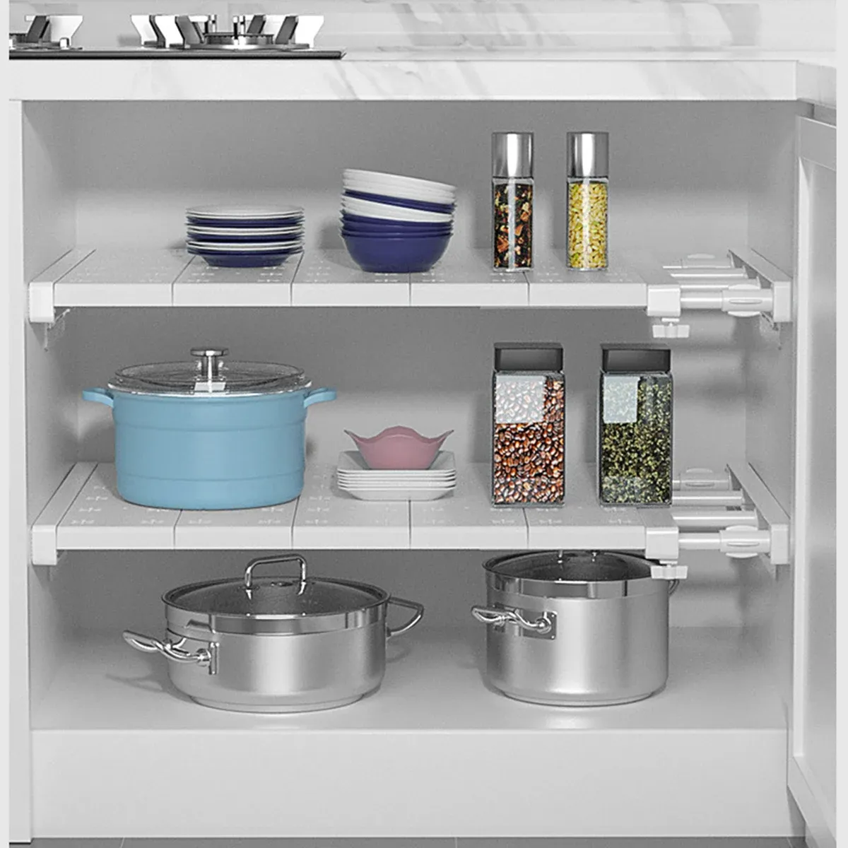 Étagère de placard réglable extensible, support de cuisine à tension, séparateur de garde-robe gain de place 2