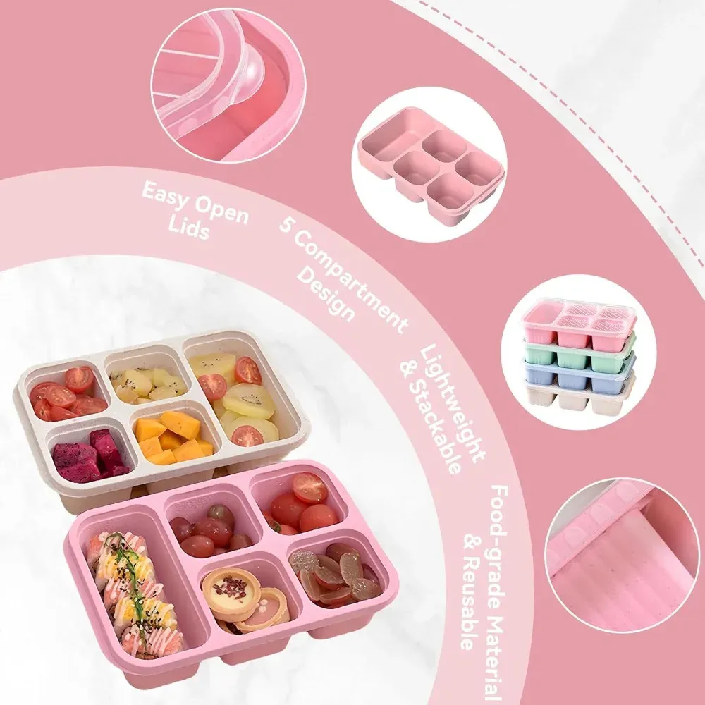 Boîte à déjeuner Bento réutilisable à 5 compartiments, compatible micro-ondes, idéale pour le travail et les voyages 2