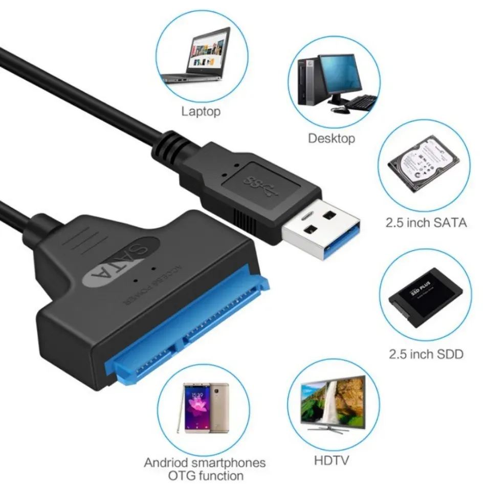 Câble adaptateur SATA III vers USB 3.0 / 2.0 pour disque dur et SSD 2,5 pouces, jusqu'à 6 Gbps 5