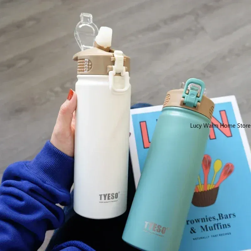 Bouteille isotherme avec paille en acier inoxydable, 750 ml / 600 ml, conserve le froid et le chaud, grande capacité, gourde thermos 3