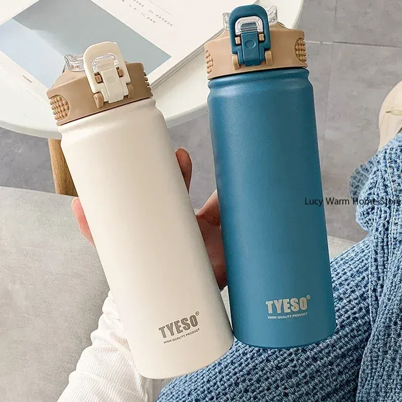 Bouteille isotherme avec paille en acier inoxydable, 750 ml / 600 ml, conserve le froid et le chaud, grande capacité, gourde thermos - Image 1