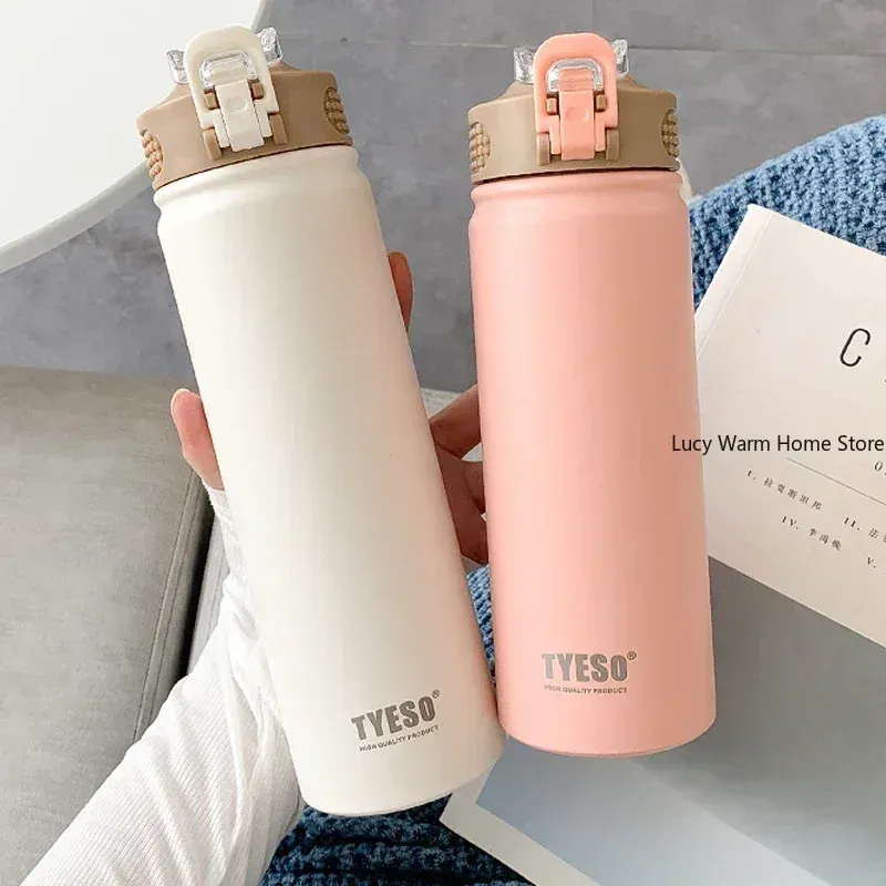 Bouteille isotherme avec paille en acier inoxydable, 750 ml / 600 ml, conserve le froid et le chaud, grande capacité, gourde thermos 4