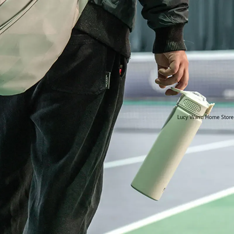 Bouteille isotherme avec paille en acier inoxydable, 750 ml / 600 ml, conserve le froid et le chaud, grande capacité, gourde thermos 6