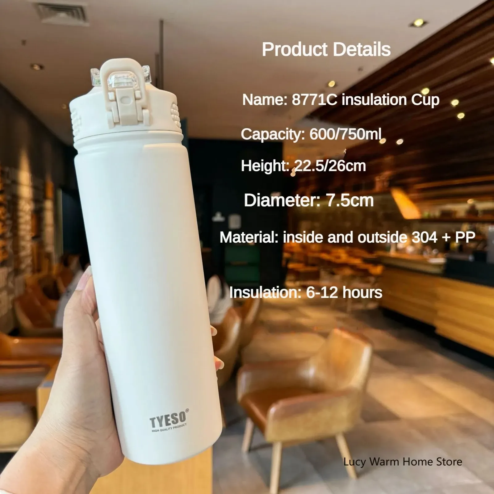 Gobelet thermos, finition en acier inoxydable