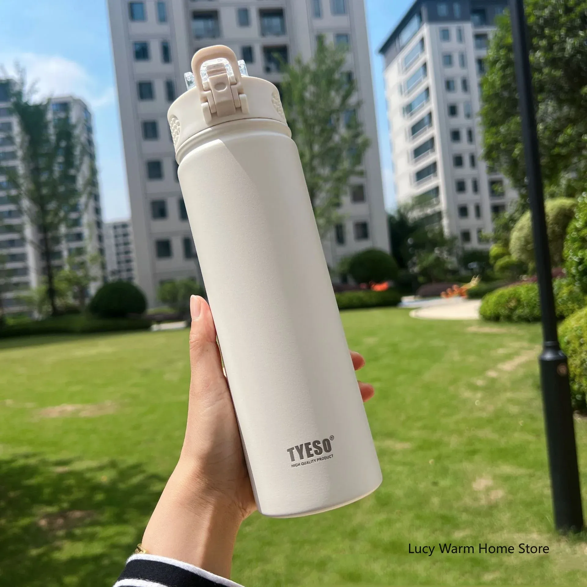 Bouteille isotherme avec paille en acier inoxydable, 750 ml / 600 ml, conserve le froid et le chaud, grande capacité, gourde thermos 12