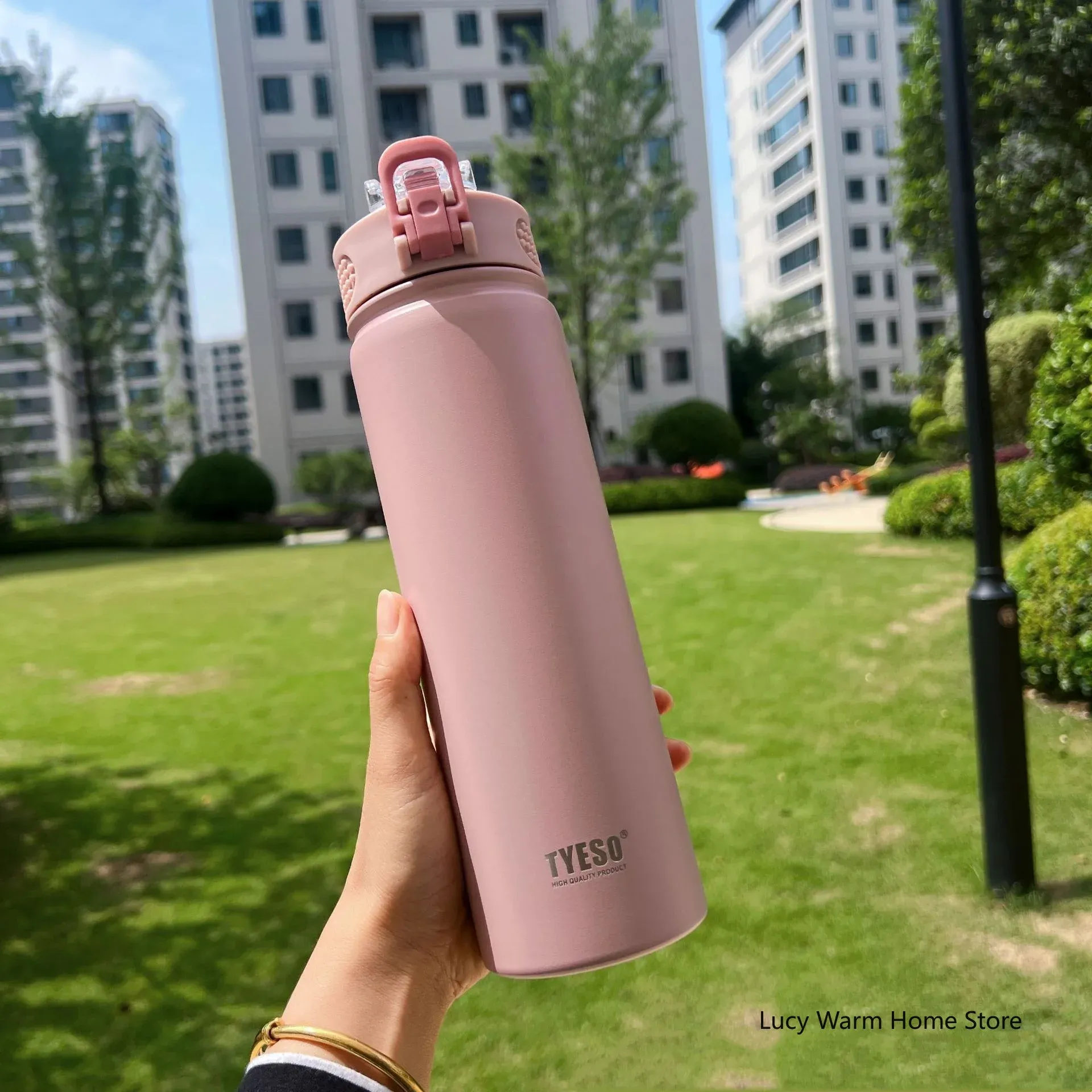 Bouteille isotherme avec paille en acier inoxydable, 750 ml / 600 ml, conserve le froid et le chaud, grande capacité, gourde thermos 9