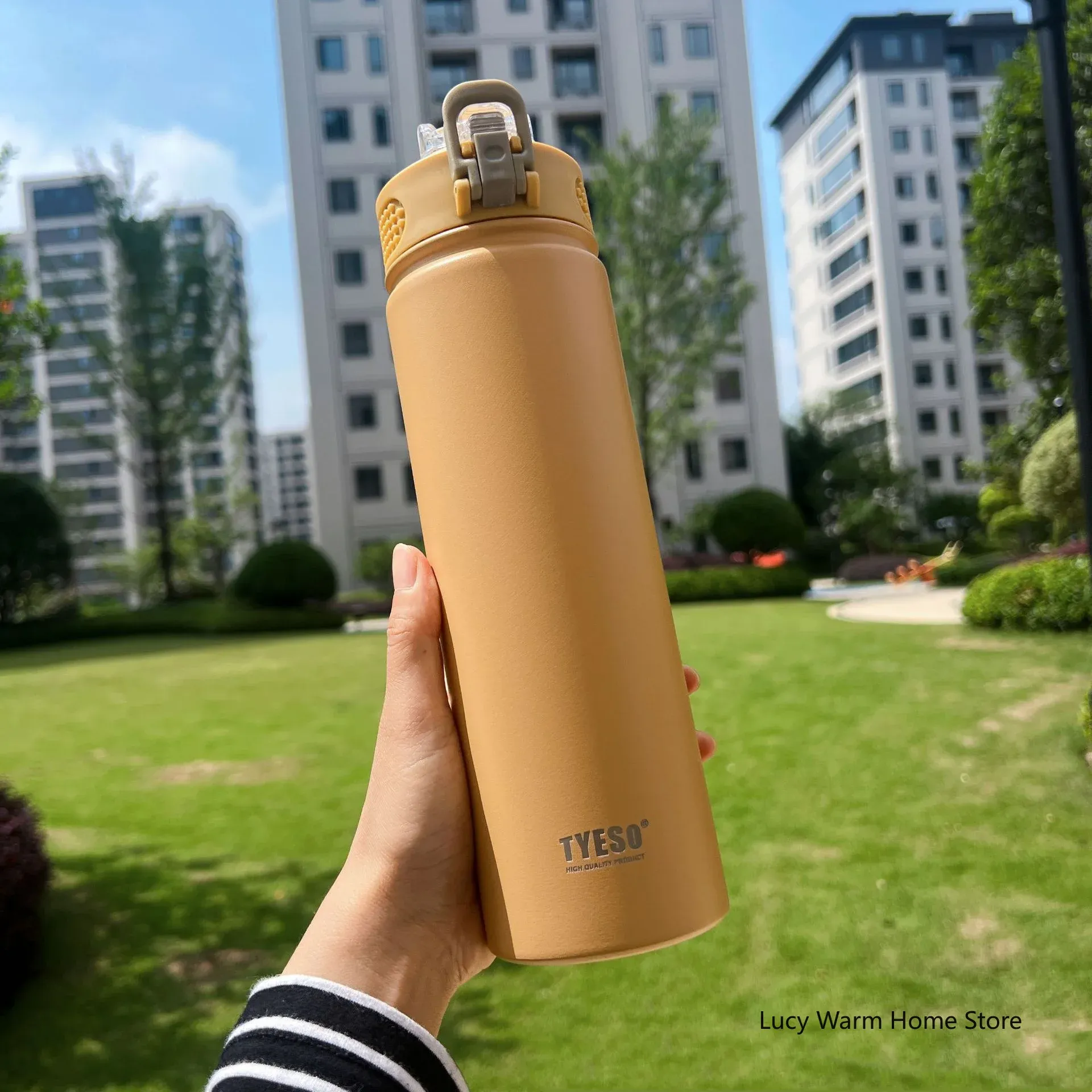 Bouteille isotherme avec paille en acier inoxydable, 750 ml / 600 ml, conserve le froid et le chaud, grande capacité, gourde thermos 7