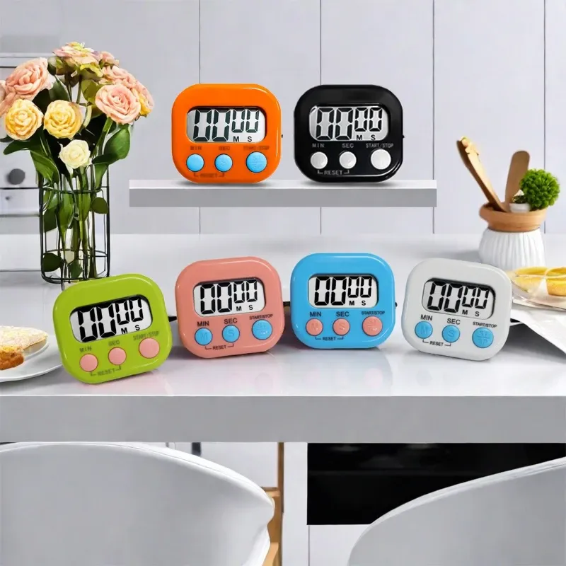 Minuterie de cuisine magnétique à écran LCD – Chronomètre numérique à compte progressif et décroissant, avec alarme, pour la cuisine, la pâtisserie, le sport et la douche