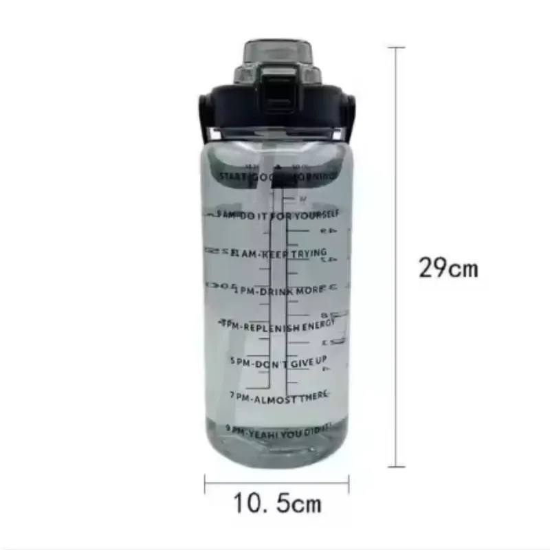 Gourde portable en plastique avec paille, 2 L, pour sports de plein air et fitness, grande bouteille pour adultes avec marqueur de temps 5