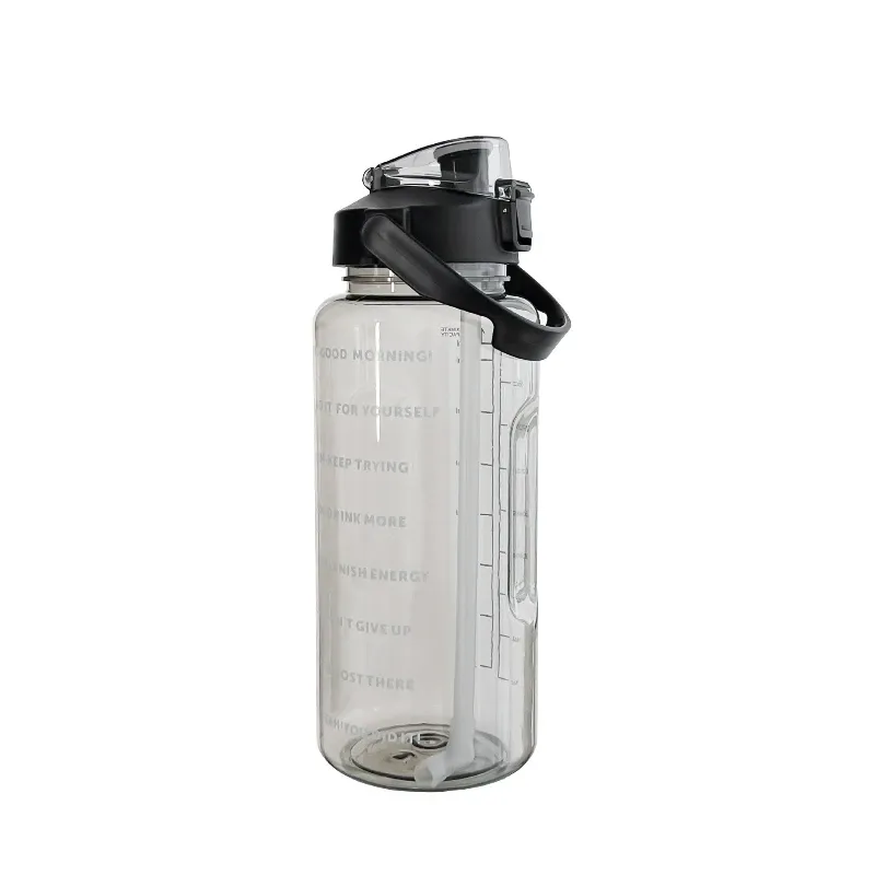 Gourde portable en plastique avec paille, 2 L, pour sports de plein air et fitness, grande bouteille pour adultes avec marqueur de temps 6