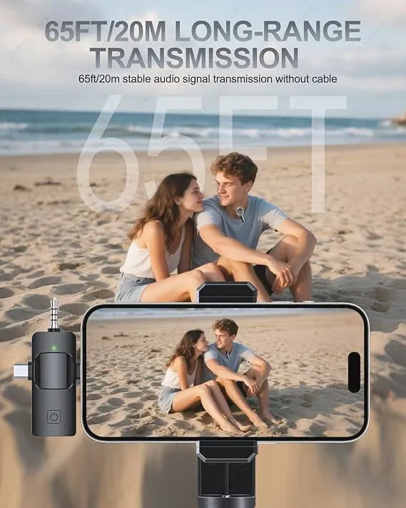 Microphone cravate sans fil 4-en-1 pour iPhone et Android, prise jack 3,5 mm, enregistrement audio en direct avec réduction du bruit, mini microphone 3