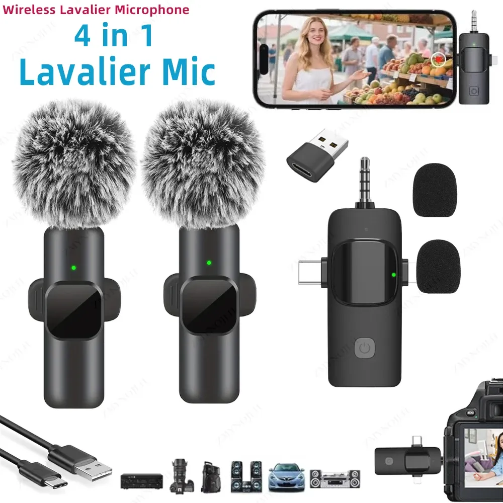 Microphone cravate sans fil 4-en-1 pour smartphone