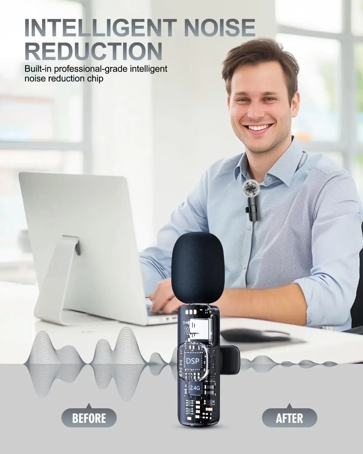 Détail du microphone cravate sans fil
