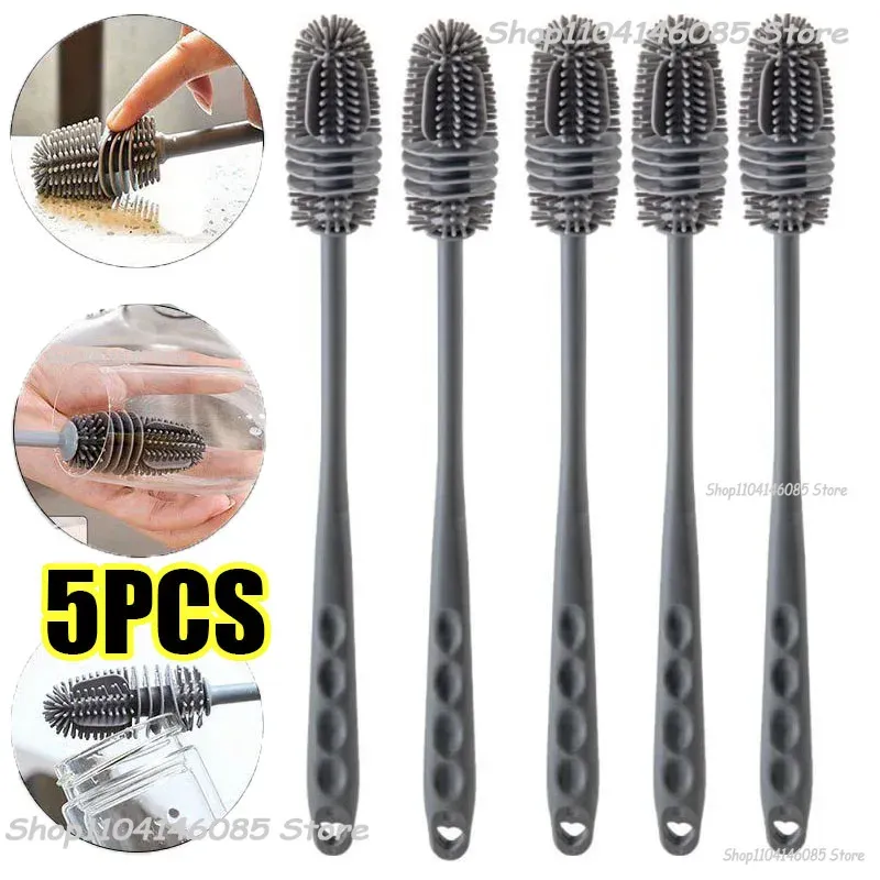 Brosse de nettoyage de bouteilles en silicone à long manche - Image 1