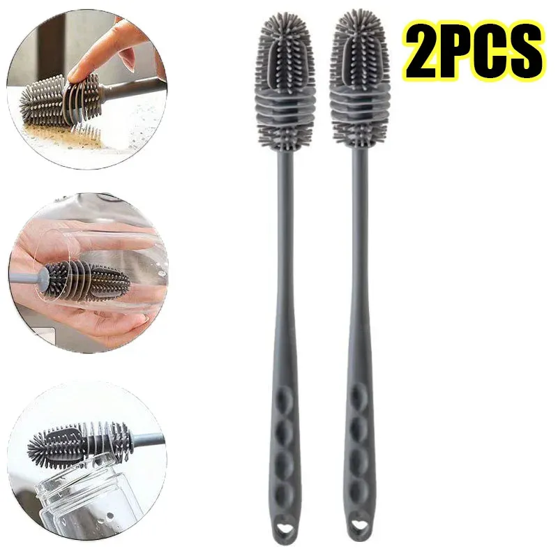 Brosse de nettoyage de bouteilles en silicone à long manche 10