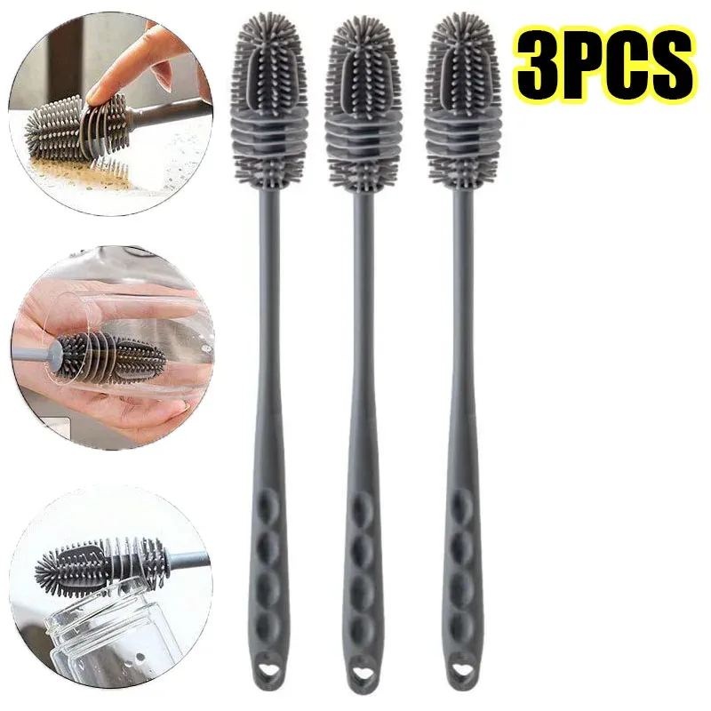 Brosse de nettoyage de bouteilles en silicone à long manche 9
