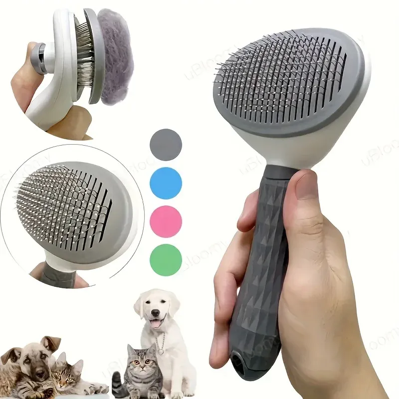 Peigne d'épilation automatique à un bouton pour chiens et chats, avec brosse flottante - Image 1