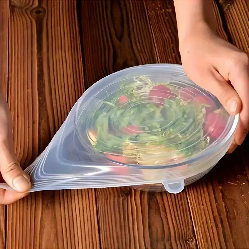 Couvercles extensibles réutilisables en silicone pour la conservation des aliments, multifonctionnels, pour bols, fruits et légumes, motif Smiley, couvercle d'étanchéité, lot de 6 4