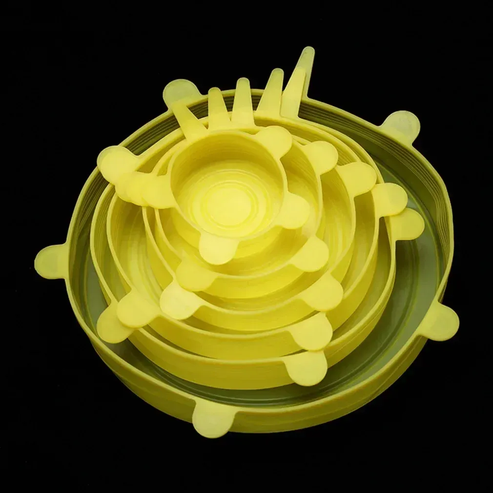 Couvercles extensibles réutilisables en silicone pour la conservation des aliments, multifonctionnels, pour bols, fruits et légumes, motif Smiley, couvercle d'étanchéité, lot de 6 8