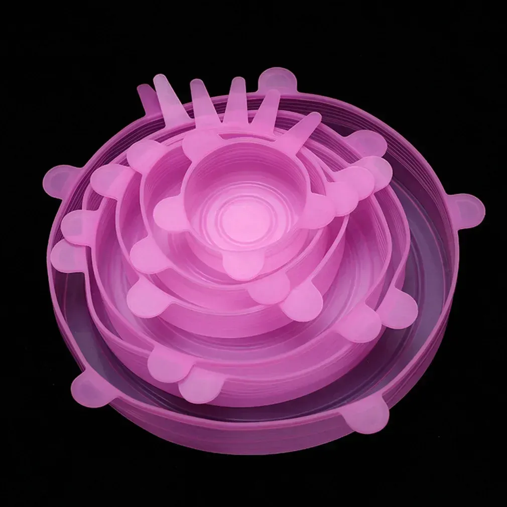 Couvercles extensibles réutilisables en silicone pour la conservation des aliments, multifonctionnels, pour bols, fruits et légumes, motif Smiley, couvercle d'étanchéité, lot de 6 12