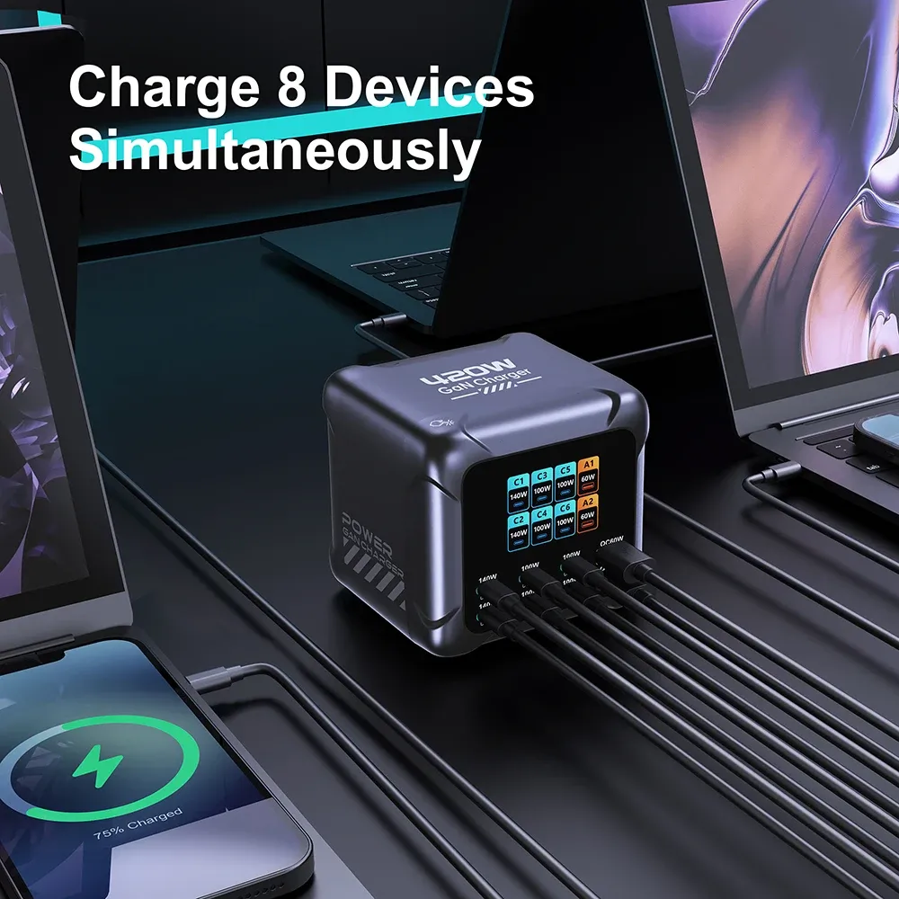 Chargeur GaN 420 W Ubigbuy avec PPS, PD 3.1 140 W, USB-C et écran numérique, station de charge rapide pour MacBook, iPhone 17 et Samsung 3