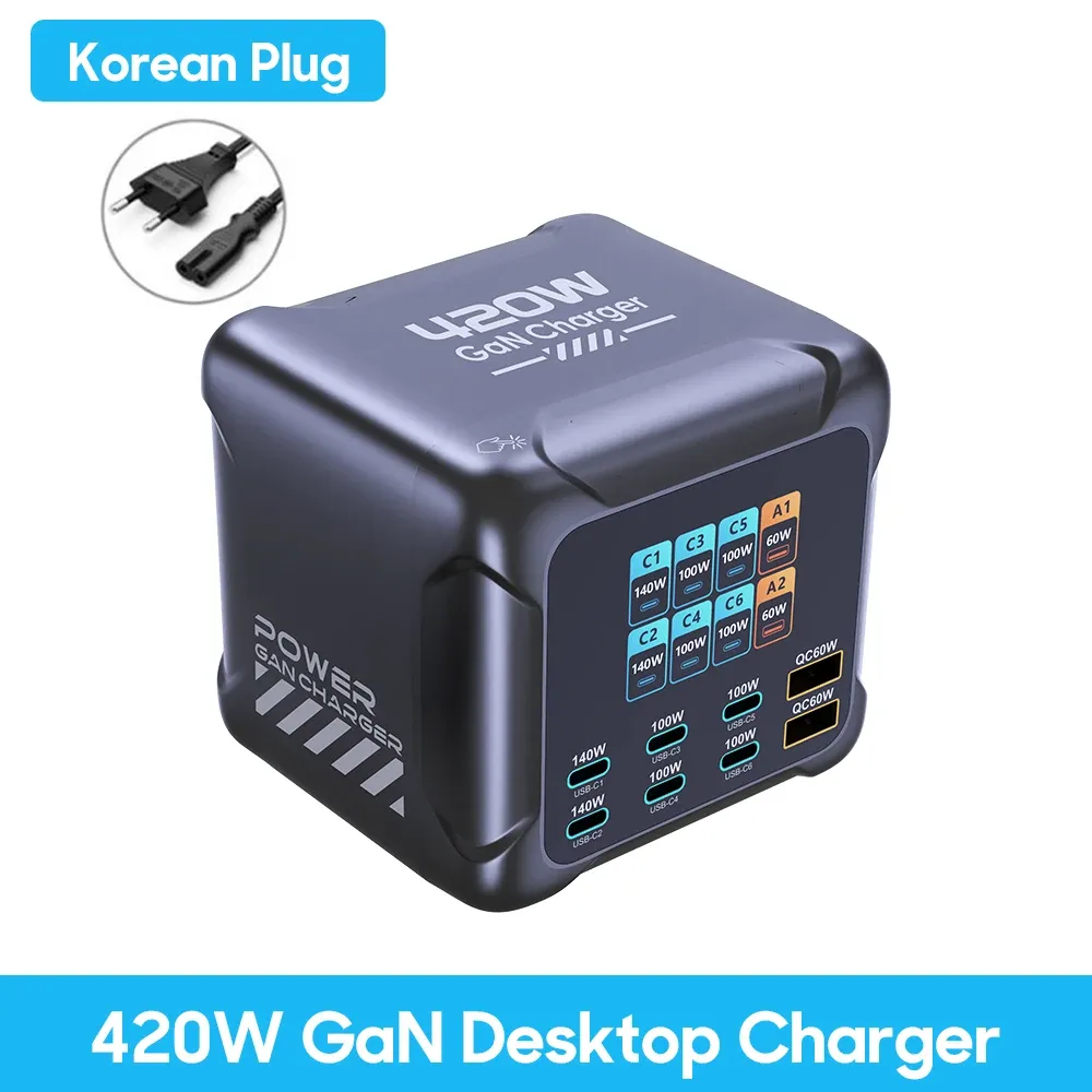 Chargeur GaN 420 W Ubigbuy avec PPS, PD 3.1 140 W, USB-C et écran numérique, station de charge rapide pour MacBook, iPhone 17 et Samsung 8