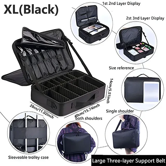 Trousse de maquillage professionnelle pour femme, grande capacité, idéale pour le voyage, organisateur de cosmétiques pour soins des ongles et maquillage 8
