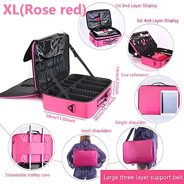 Trousse de maquillage professionnelle pour femme, grande capacité, idéale pour le voyage, organisateur de cosmétiques pour soins des ongles et maquillage 7